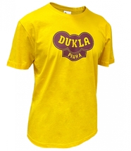 Yellow t-shirt with burgundy logo